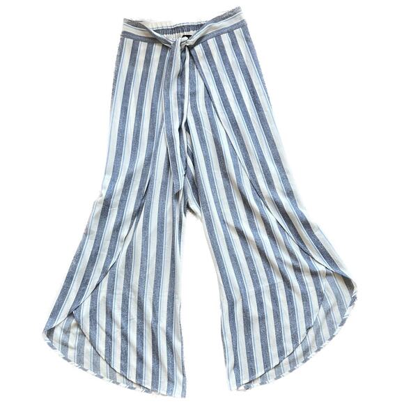 Aqua Blue Striped Flowy Crepe Pants Size S - Picture 3 of 12